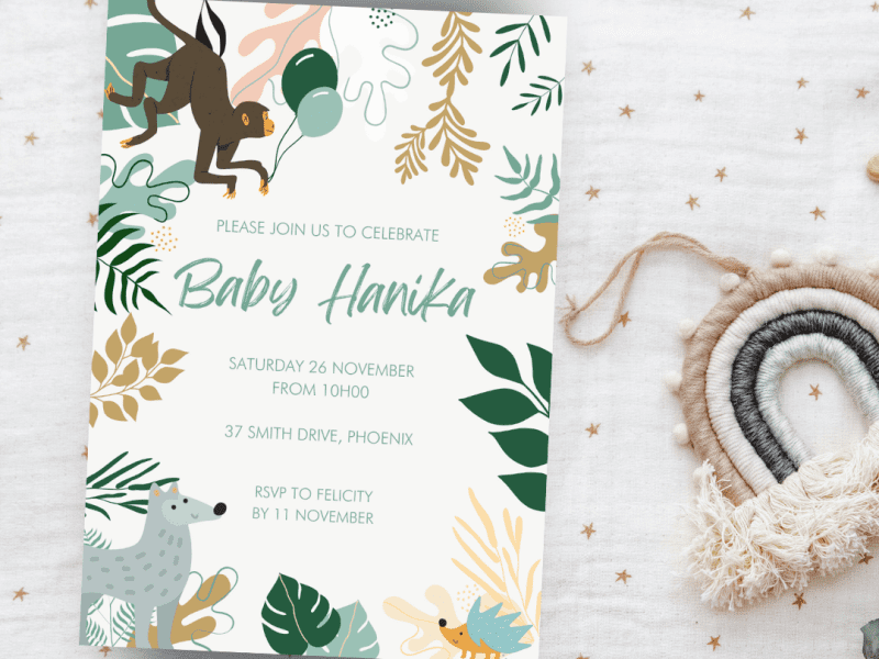 Pastel Jungle Animals | Baby Shower Invitation