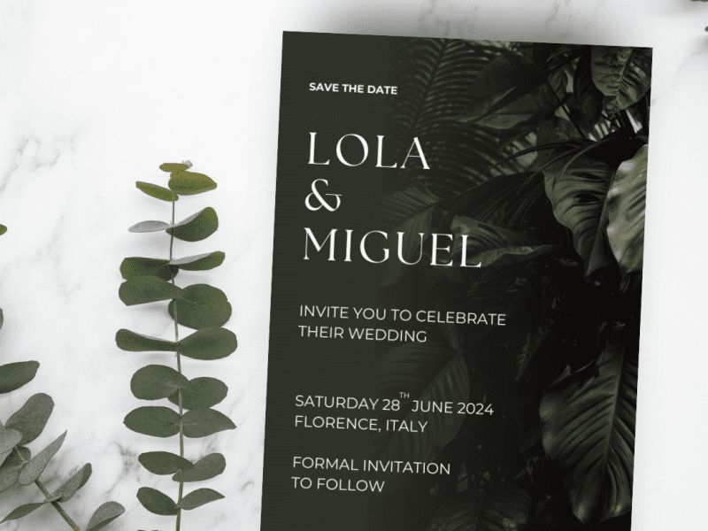 Moody Green Elegance | Dark Green Floral Save the Date Wedding Invitation